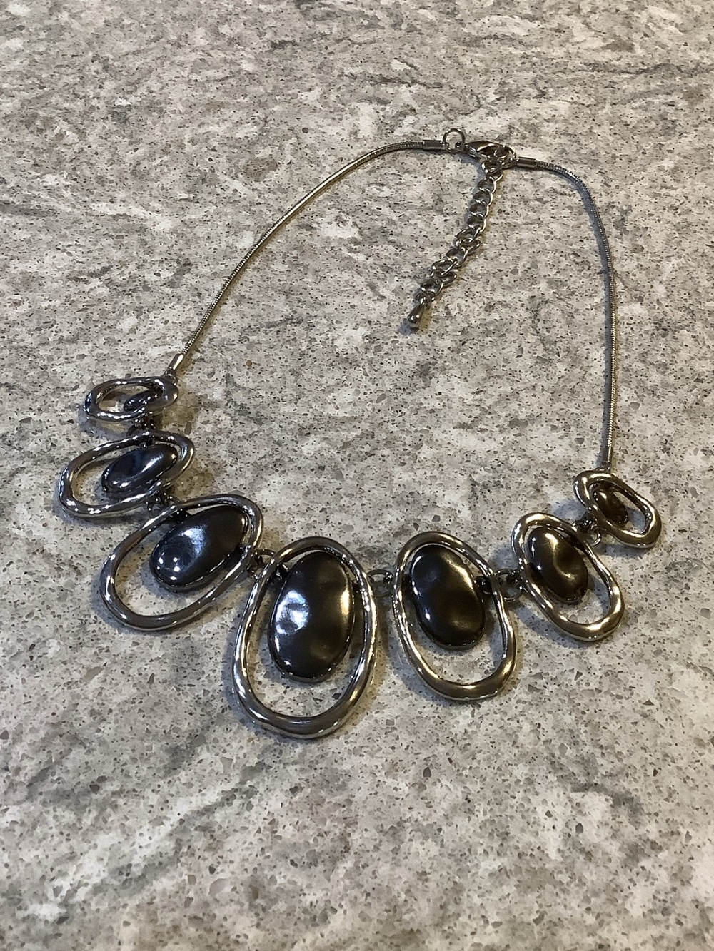 Silver-Tone gunmetal Black Stone Oval Statement Necklace - Women Jewelry